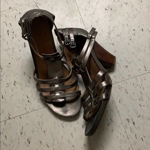Silver gunmetal strappy gladiator wedge heels